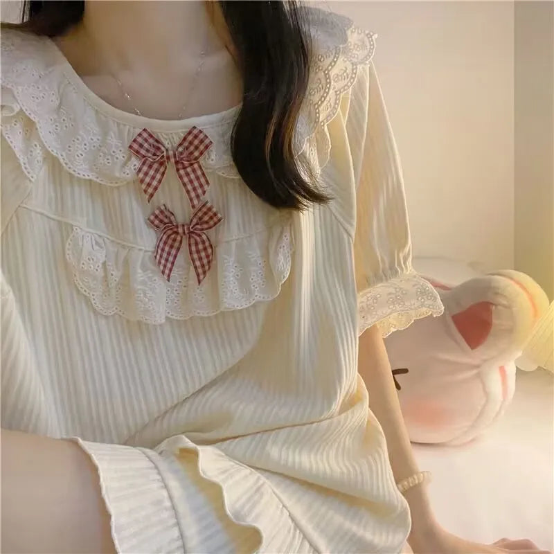 Women's Summer Pajamas Two-Piece Set Of Female New Princess Style Pajamas Bow Short-Sleeved Shorts Loose Casual Homewear