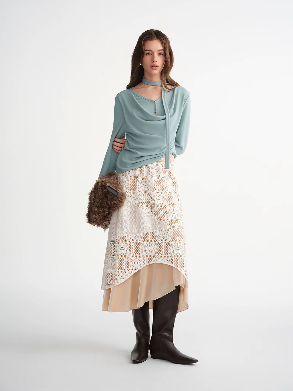 Plus-Size Women Soft Blossoms Double Layer Lace Crochet Asymmetric Skirt Elegant Stylish Design Inspired Retro Fashion