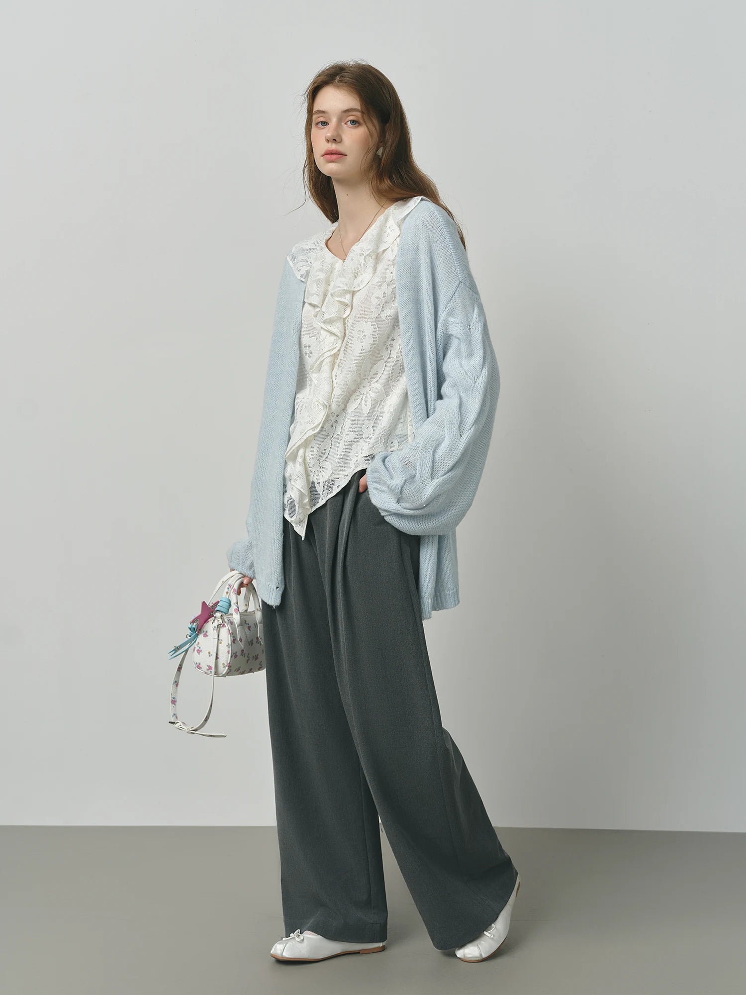 FSLE Alpaca Wool Loose Lazy Cable Knitted V-neck Cardigan Jacket Women's Autumn 2025 New