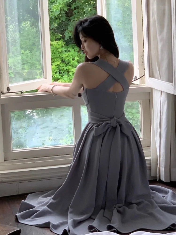 Korean Casual Bandage Elegant Midi Dress