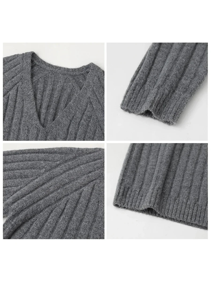 CHIC VEN Women's Sweaters Casual Simple V-Neck Loose Pullovers Soft Pit Stripe Mohair Female Knitted Tops Autumn Winter New 2023