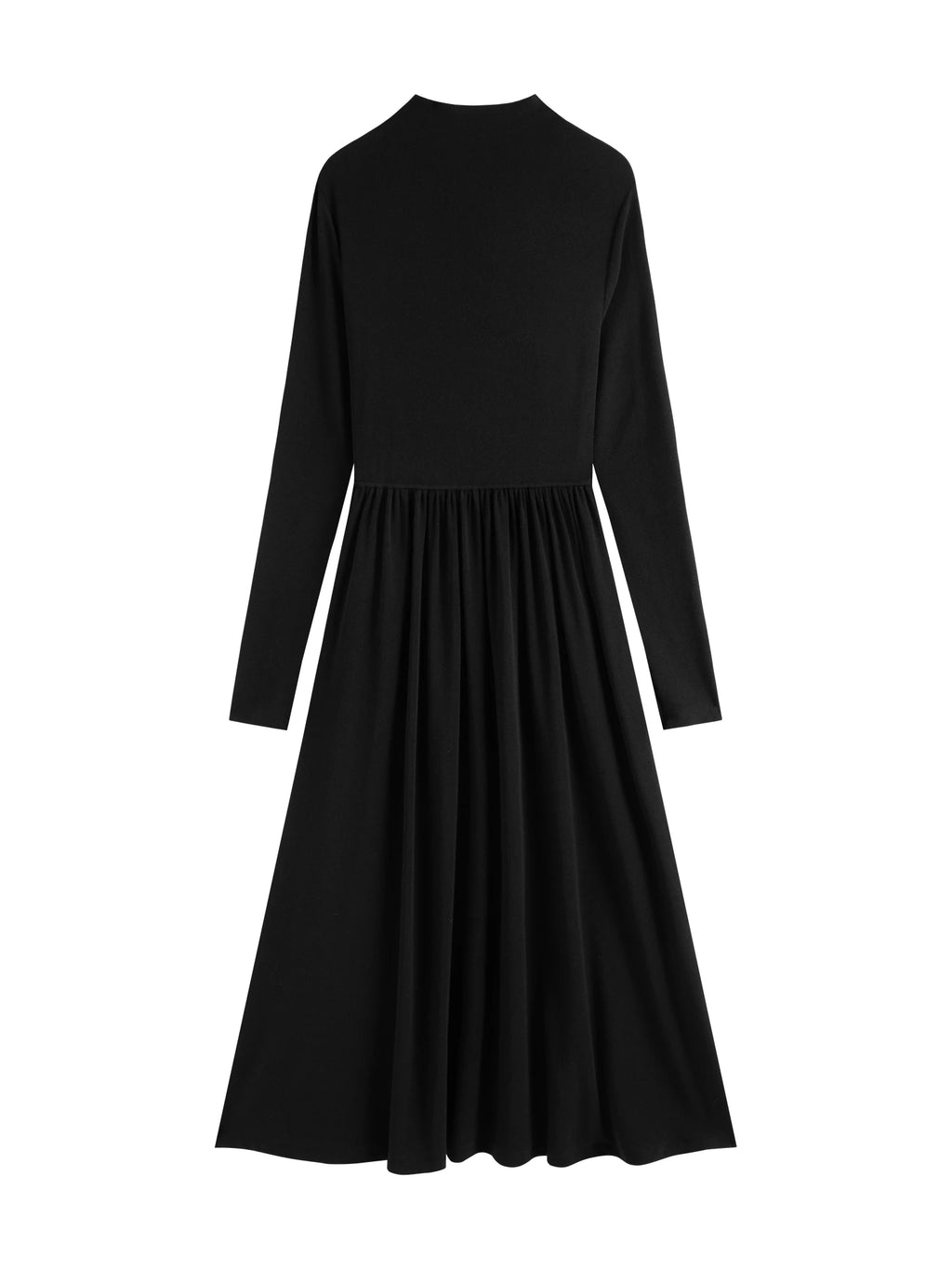FSLE Women Black Knitted Dress Mock Neck Winter Warm All-Match Black Long Pleated Design Dresses Women Sweater Dress 24FS14498