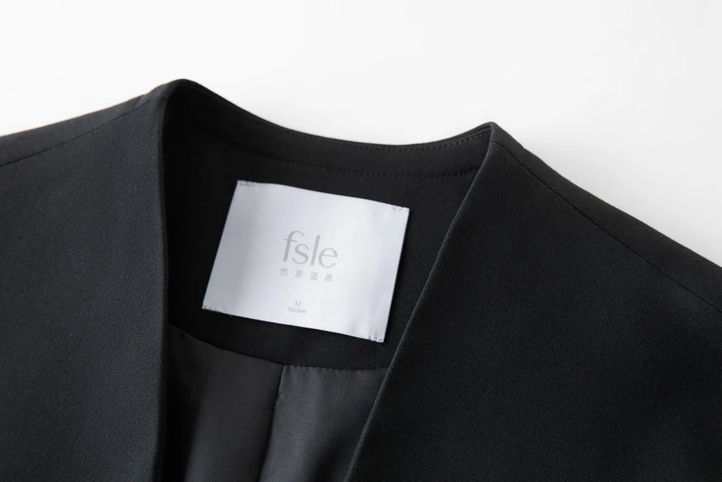 FSLE Elegant Collarless V-Neck Oversized Blazer with Sash for 2025 Autumn New Arrival Blazer Suits Coat