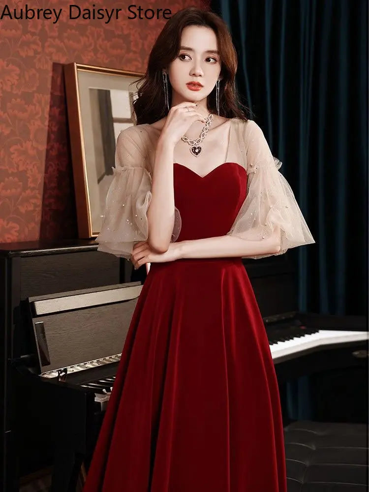 Fairy Red Midi Dress Women Elegant Vintage Chic Design Formal Occasion Dresses Summer Casual Evening Wedding Party Dress New In