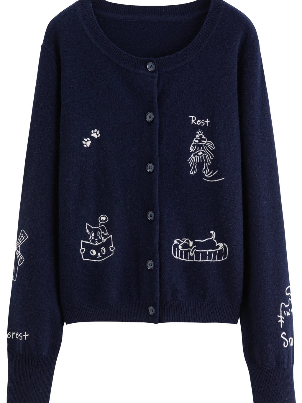 Plus-Size Women Fashion Cute Pet-Inspired Party 100% Wool Fun Embroidery Knit Cardigan 2025 Winter New Arrival Sweater