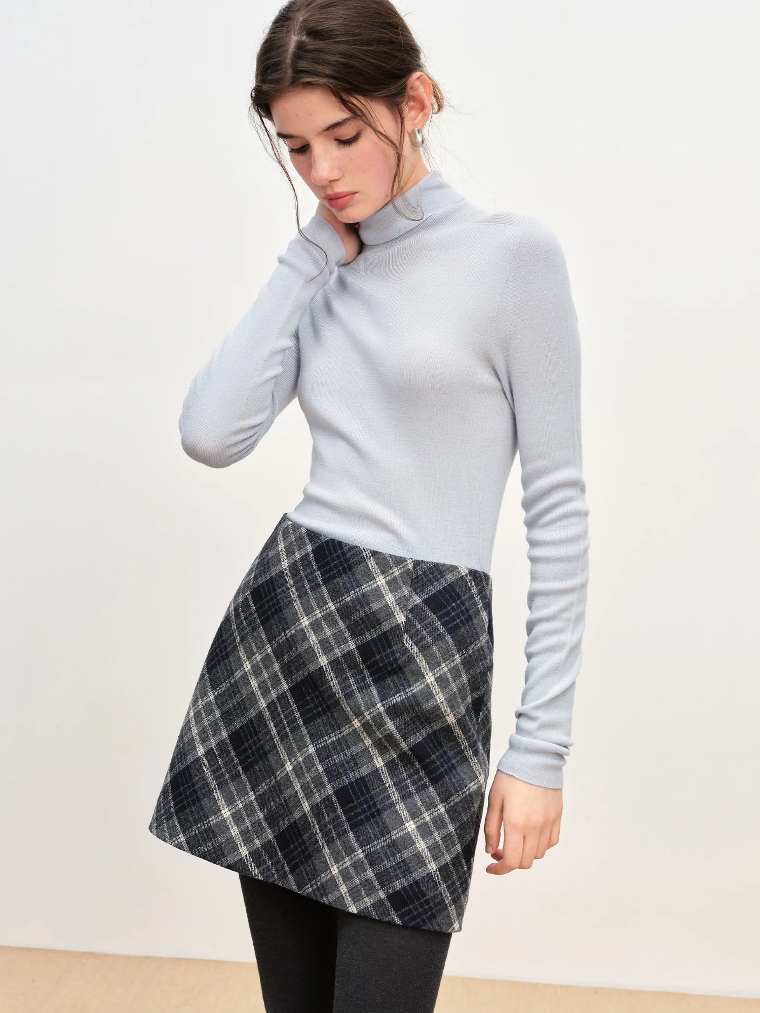 FSLE High Waist Retro Plaid Woolen Skirt Short Skirt Women 2025 Autumn and Winter New Mini A-line Skirt
