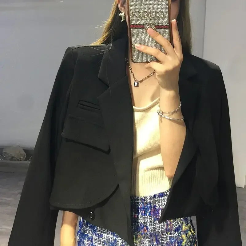 Crop Black Short Clothing Women's Blazers Female Coats and Jackets White Outerwear Youthful Woman Clothes Korean Fashion Bring