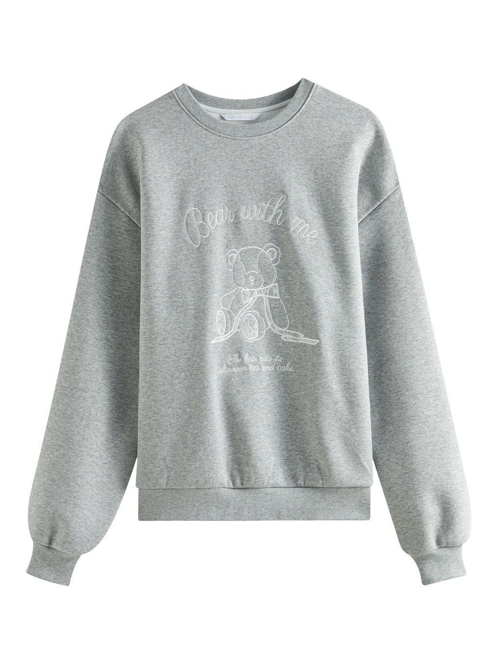 FSLE Women Light Grey Sweatshirts Lace Embroidered Print Drop Sleeve Tops Commuter Casual Winter Pullover Tops 24FS14330