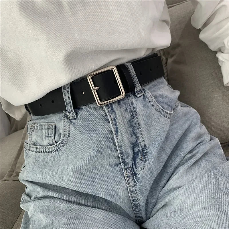 2023 PU Leather Belt For Women Square Buckle Pin Buckle Jeans Black Belt Chic Luxury Brand Ladies Y2k Belt Female Waistband