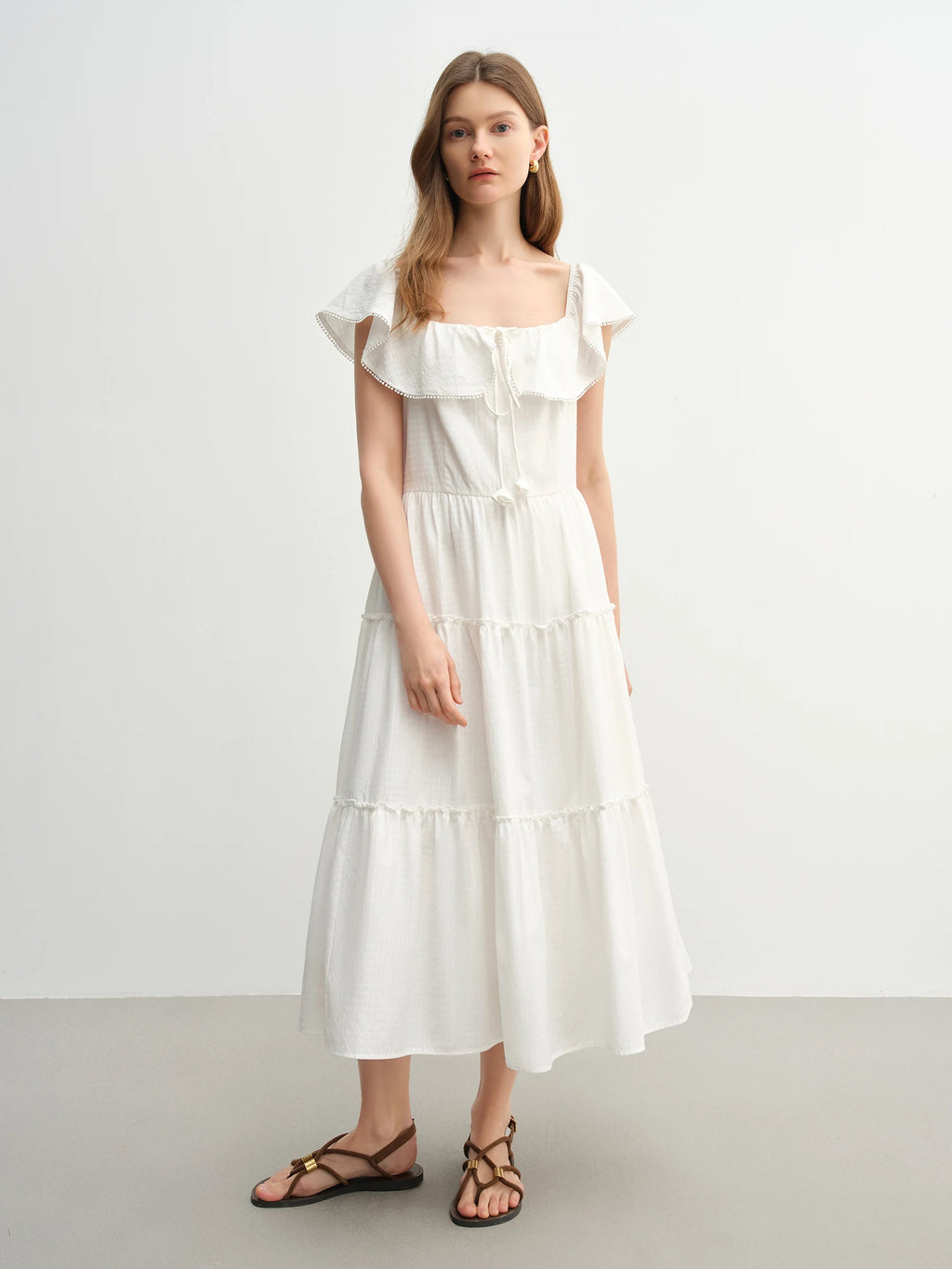 DUSHU Plus Size Ruffled Cake Shape Pink White Dress For Women 2025 Summer New Arrival Elegant French Style Long Dress