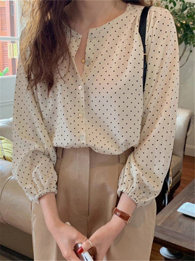 Oversize Dot Korean Style Wild Spring Summer Women's Blouses Shirts Tops
