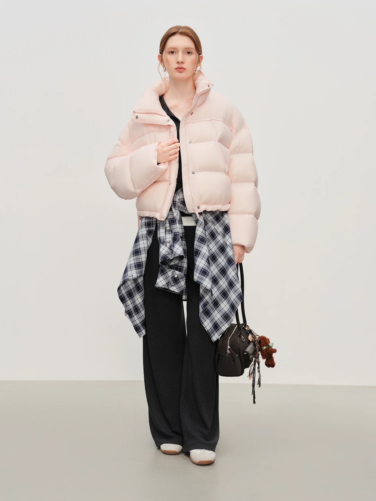 Winter 2025 Women Cloud-Like Puffer Coat - Stand Collar Short Down Jacket Lazy Chic Style Glossy Finish for Casual Comfort