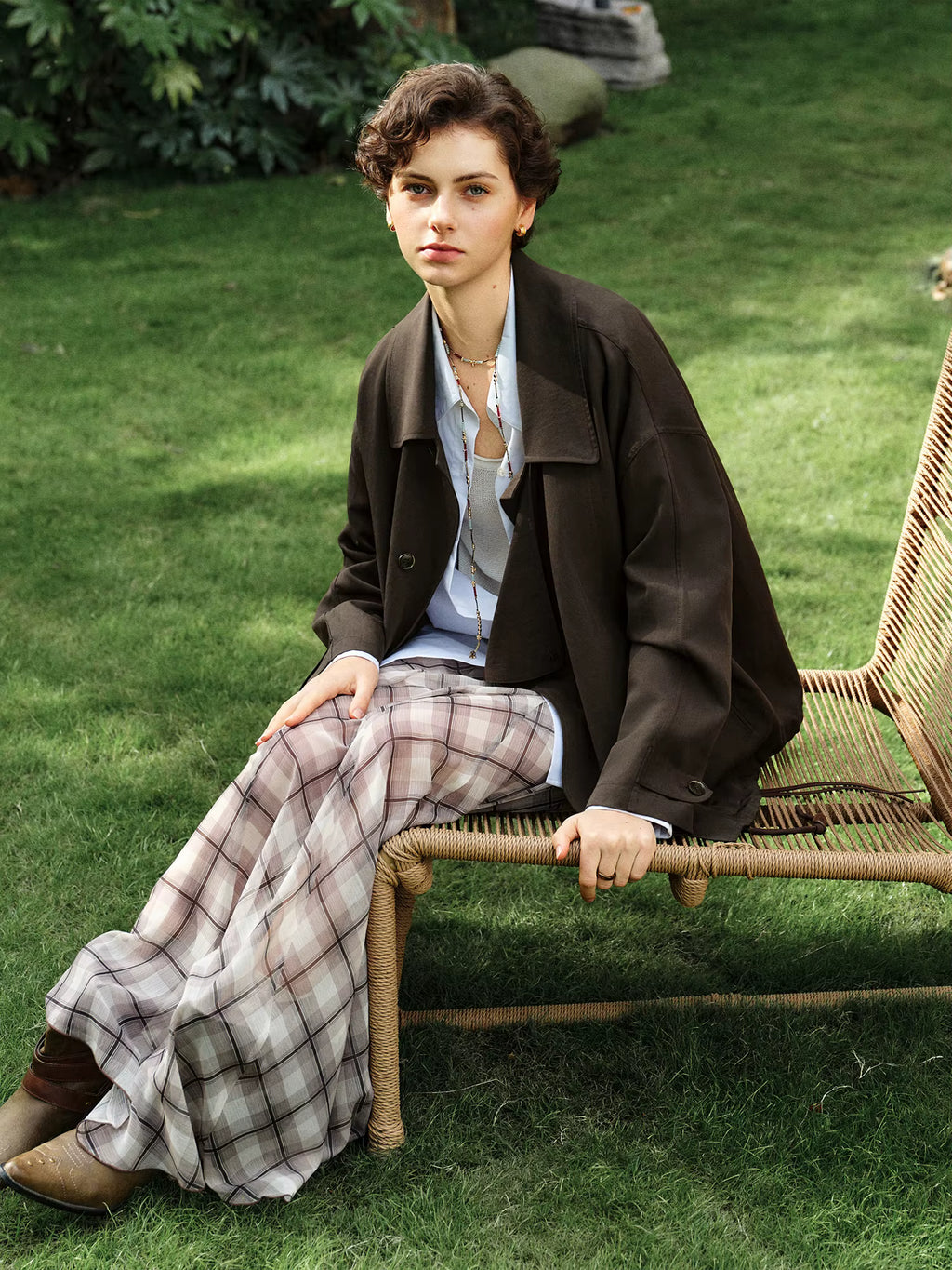 Relaxed Drawstring Turned-Up Collar Jacket for Women Spring 2026 New Arrival Long-Sleeve Top Lyocell Chestnut Brown Jackets