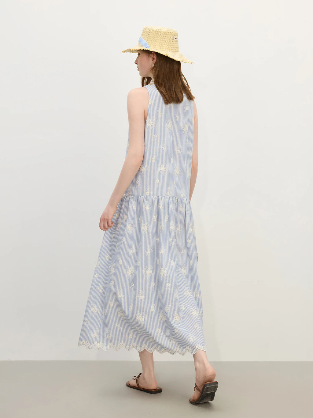 FSLE 2025 Summer New Design - Women's Beach Style Casual Resort Dress with Premium Knit Blue Stripe Dresses