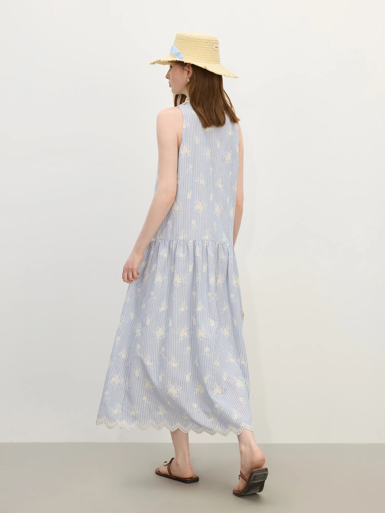 FSLE 2025 Summer New Design - Women's Beach Style Casual Resort Dress with Premium Knit Blue Stripe Dresses