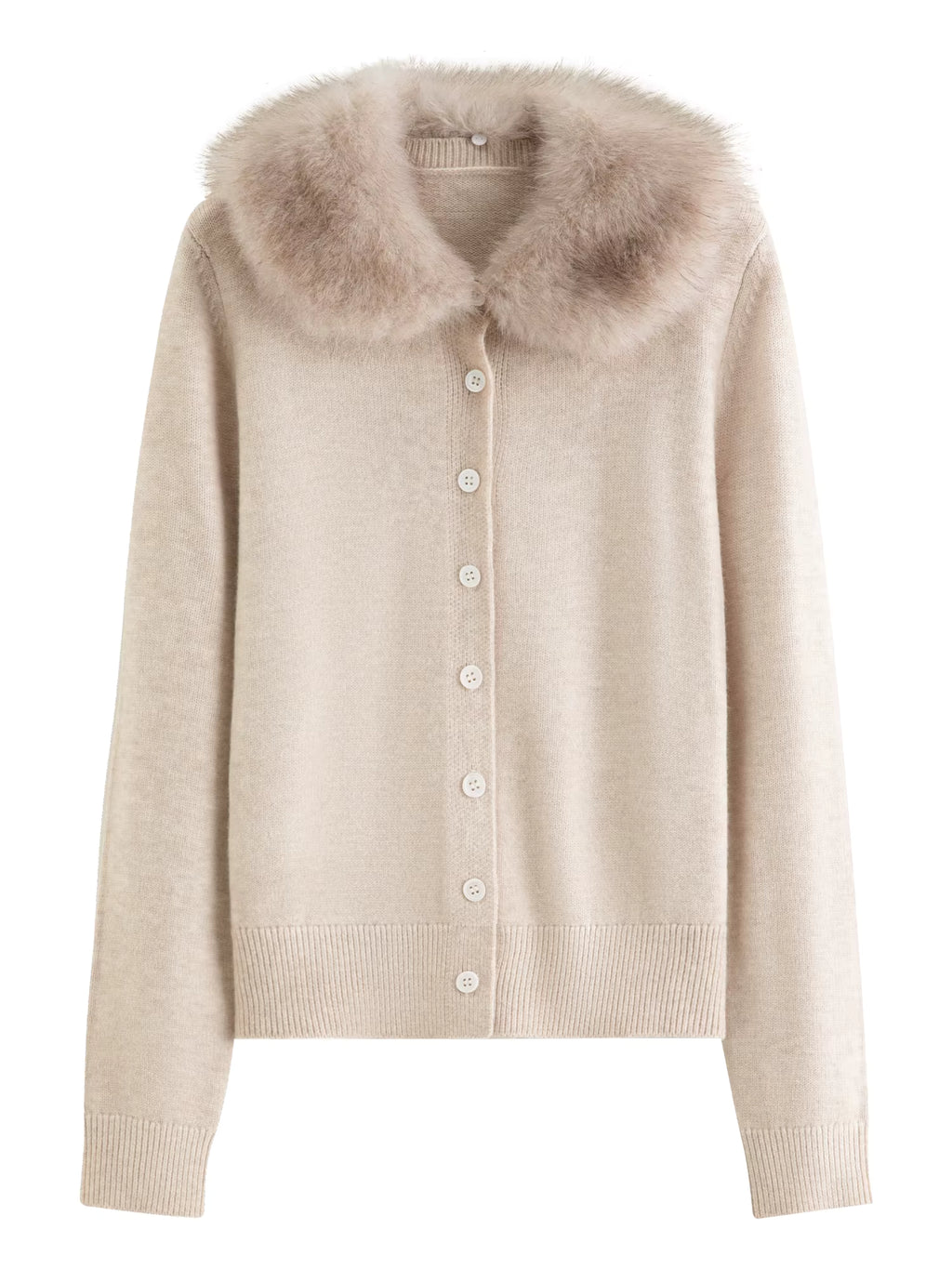 2025 Winter Women's Faux Fur Collar Knit Cardigan Long Sleeve Round Neck Coat Simple Commute Cozy Oversized Open Front