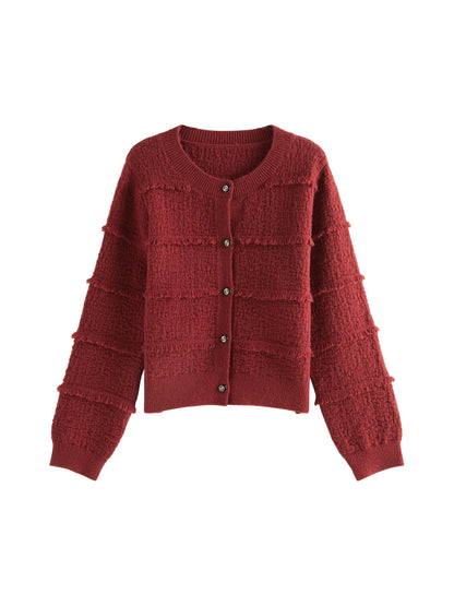 ZIQIAO Petite Size Retro Red Style Knitted Cardigan Jacket for Women 2024 Autumn Winter New Women Casual Loose Top 24ZQ94146
