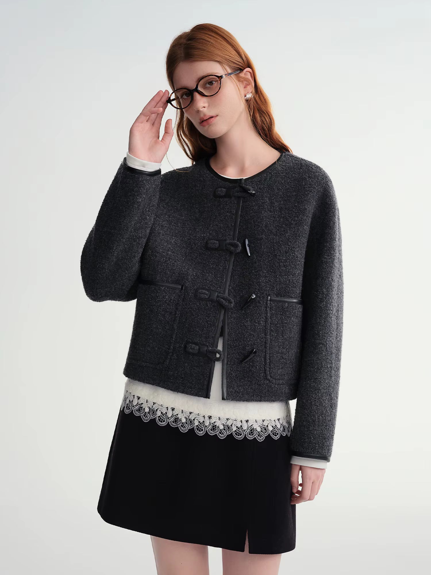 Winter 2025 Women's Mohair Blend Short Coat - Horn Button Double Faced Wool Jacket with Stand Collar Casual Elegance