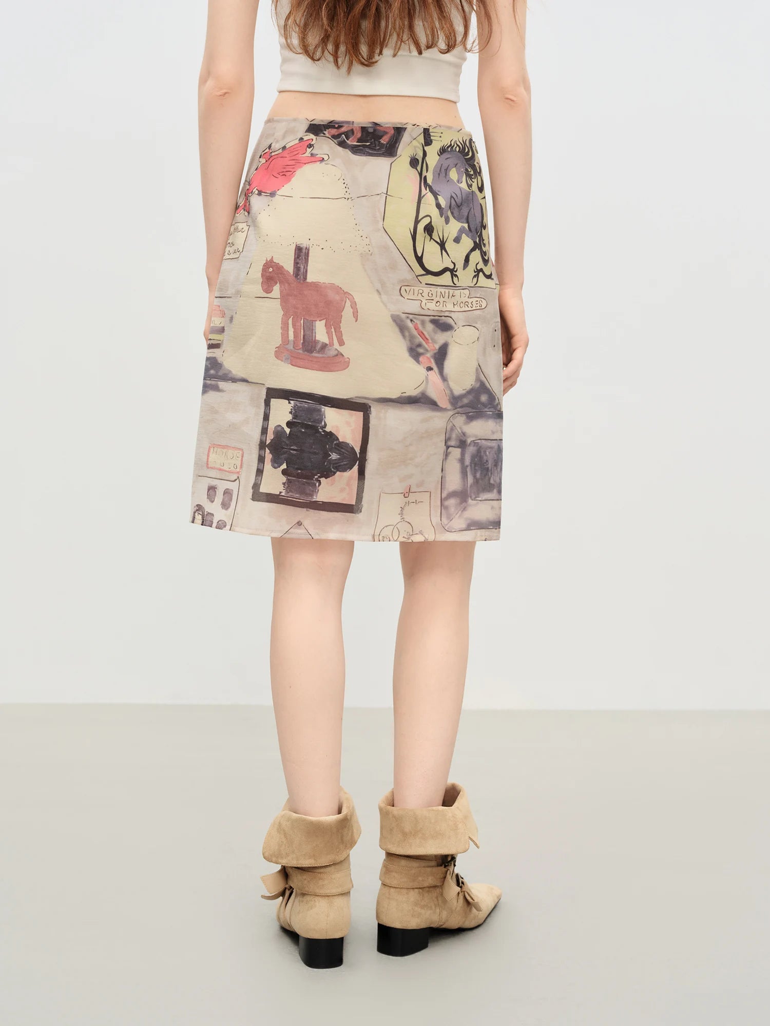 FSLE 【Premium Series】Artistic Design Vintage Print Low Waist Short Skirt 2025 Autumn New Arrival Skirts