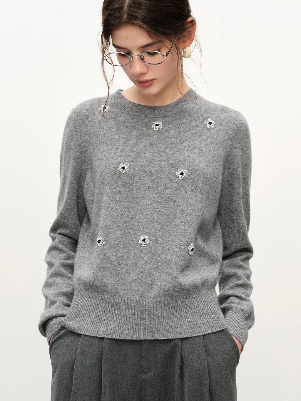FSLE Women's Cute Fresh Wool Knit Sweater 2025 Autumn Winter New Style Round Neck Long Sleeve Chic Pullover Top for Casual Wear
