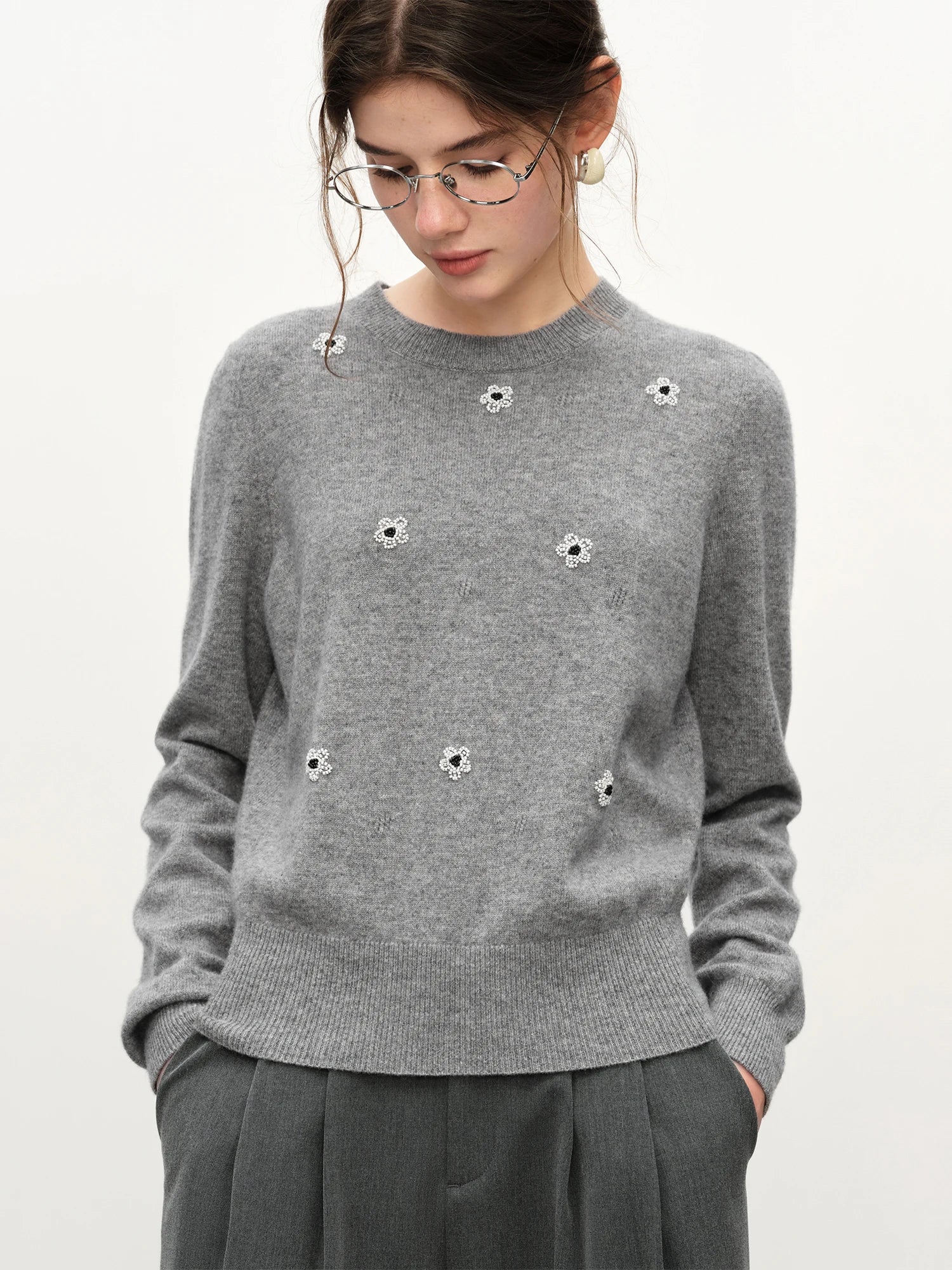 FSLE Women's Cute Fresh Wool Knit Sweater 2025 Autumn Winter New Style Round Neck Long Sleeve Chic Pullover Top for Casual Wear