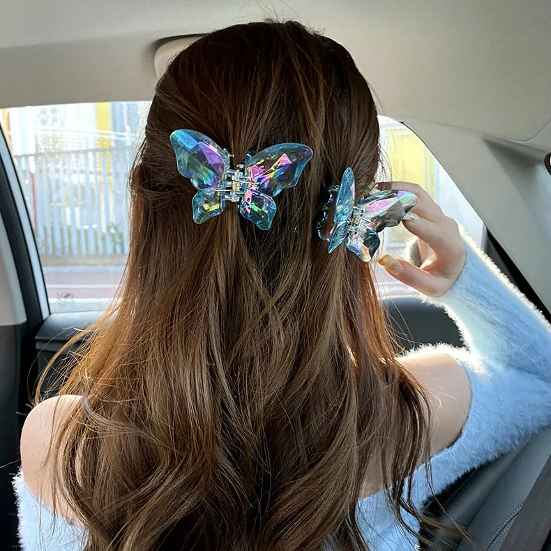 2Pcs Colorful Butterfly Hair Claws for Women Transparent Large Hair Claw Clip Girls Acrylic Hairpins Barrettes Hair Accessories