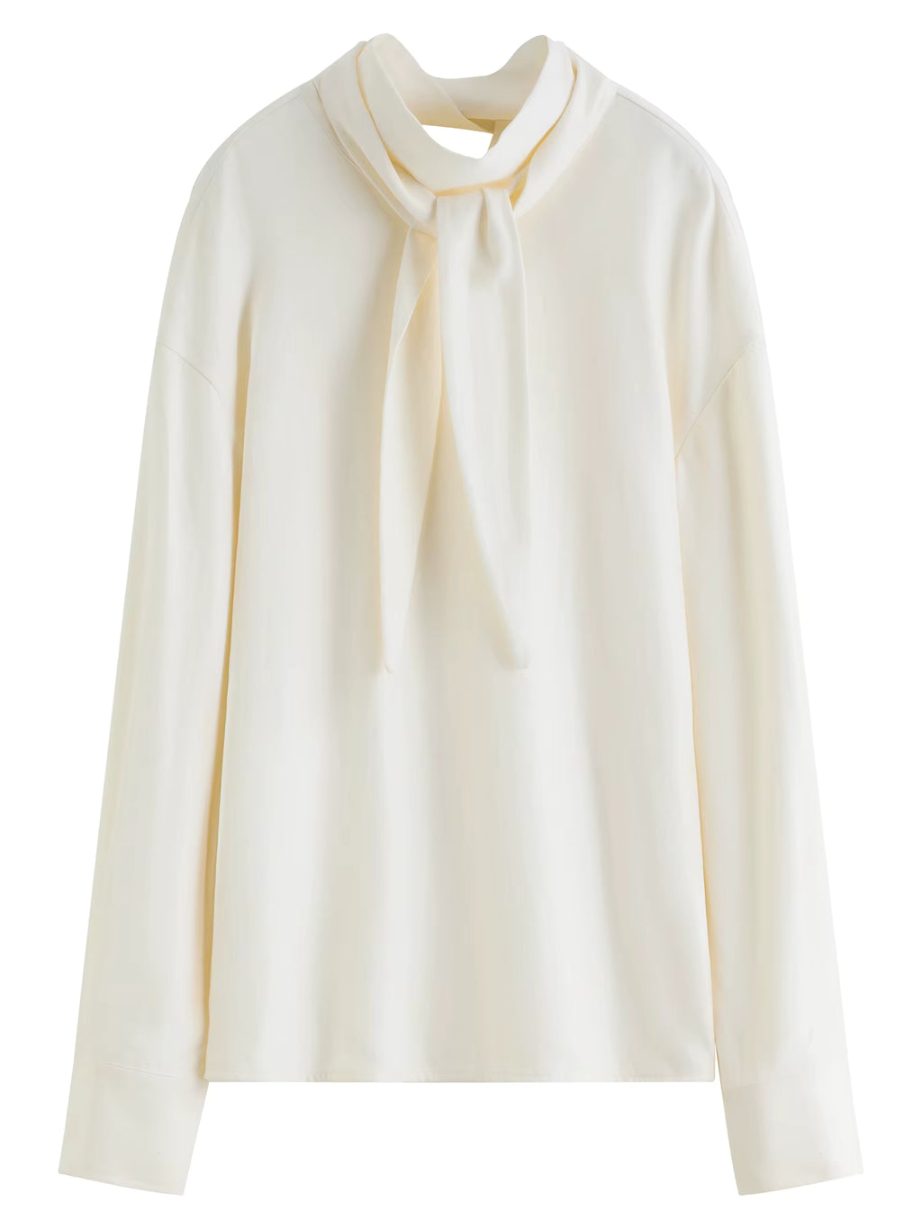 【Premium Series】Women's 2025 Autumn and Winter New Style Pullover Shirt with Ribbon Top Beige Hollow Out Irregular Design