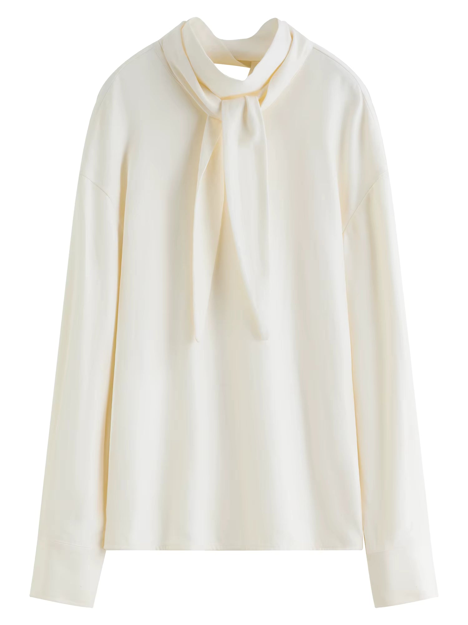【Premium Series】Women's 2025 Autumn and Winter New Style Pullover Shirt with Ribbon Top Beige Hollow Out Irregular Design