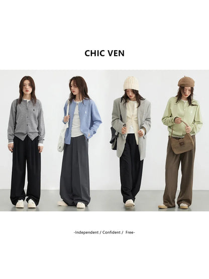 CHIC VEN Women Cardigan New Multi Color Basic Female Jumpers Solid Rabbit Embroidery Knitted Woman Sweater Autumn Spring 2023