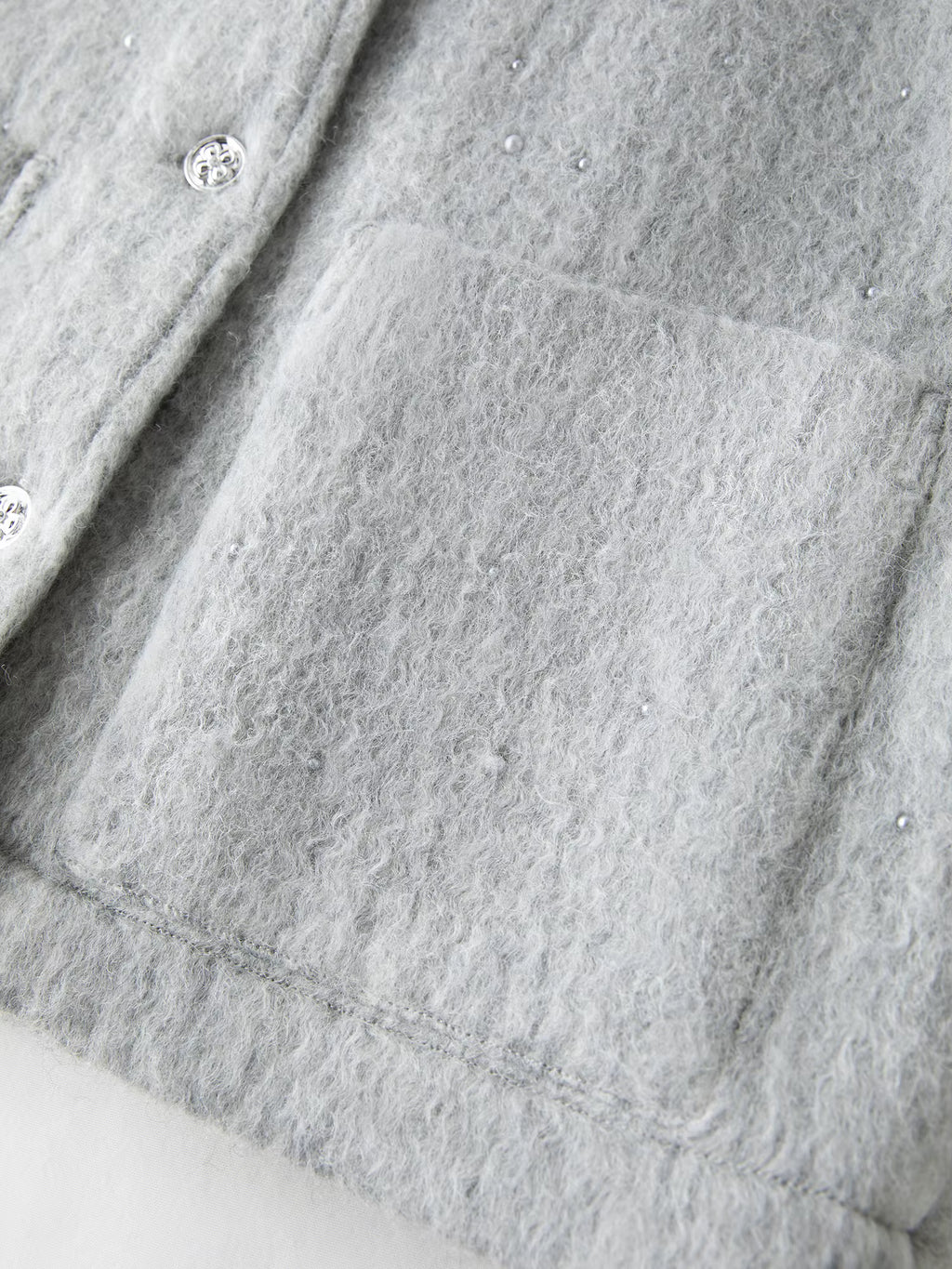 2025 Winter Women's Light Grey Wool Scarf Collar Short Coat - Elegant Pearl-Inspired Design for Casual and Office Wear