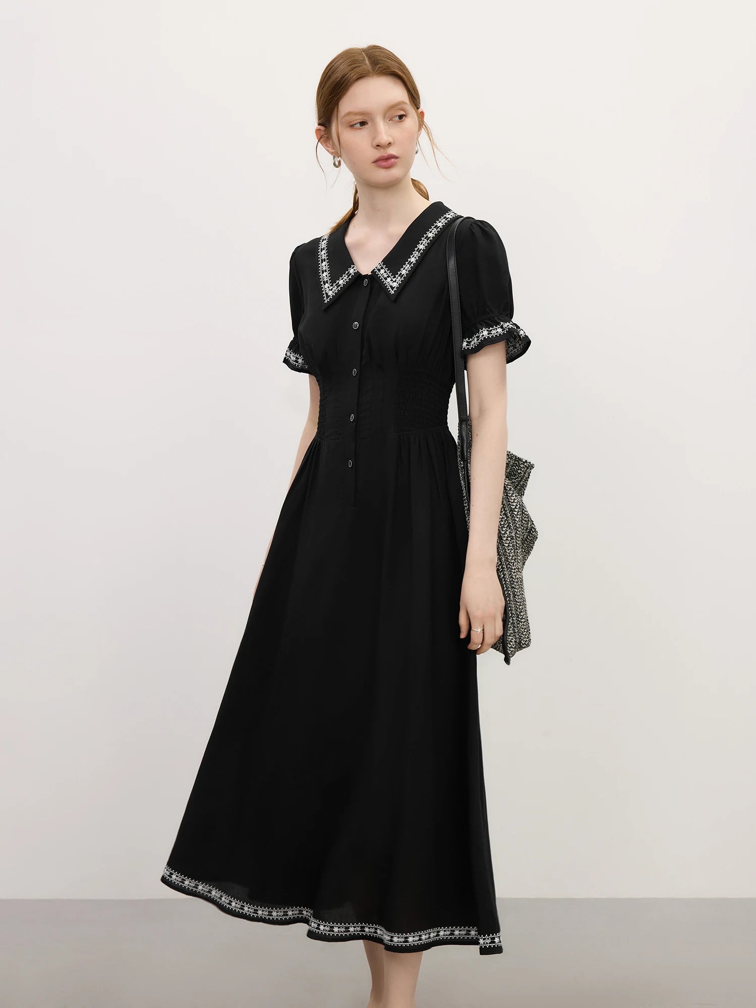 FSLE Tencel Linen Elegant Commuting French Audrey Hepburn Style Women's 2025 Summer Short Sleeve Little Black Dress