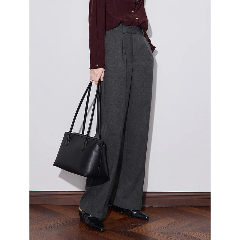 TOYOUTH Women Casual Pants 2024 Autumn and Winter New High Waiste Wide Leg Woolen Office Lady Working Wear Suit Trousers