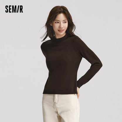 Semir Knitted Sweater Women Solid Color Woolen Sweater Versatile Slimming 2024 New Winter Basic Base Layer Pullover