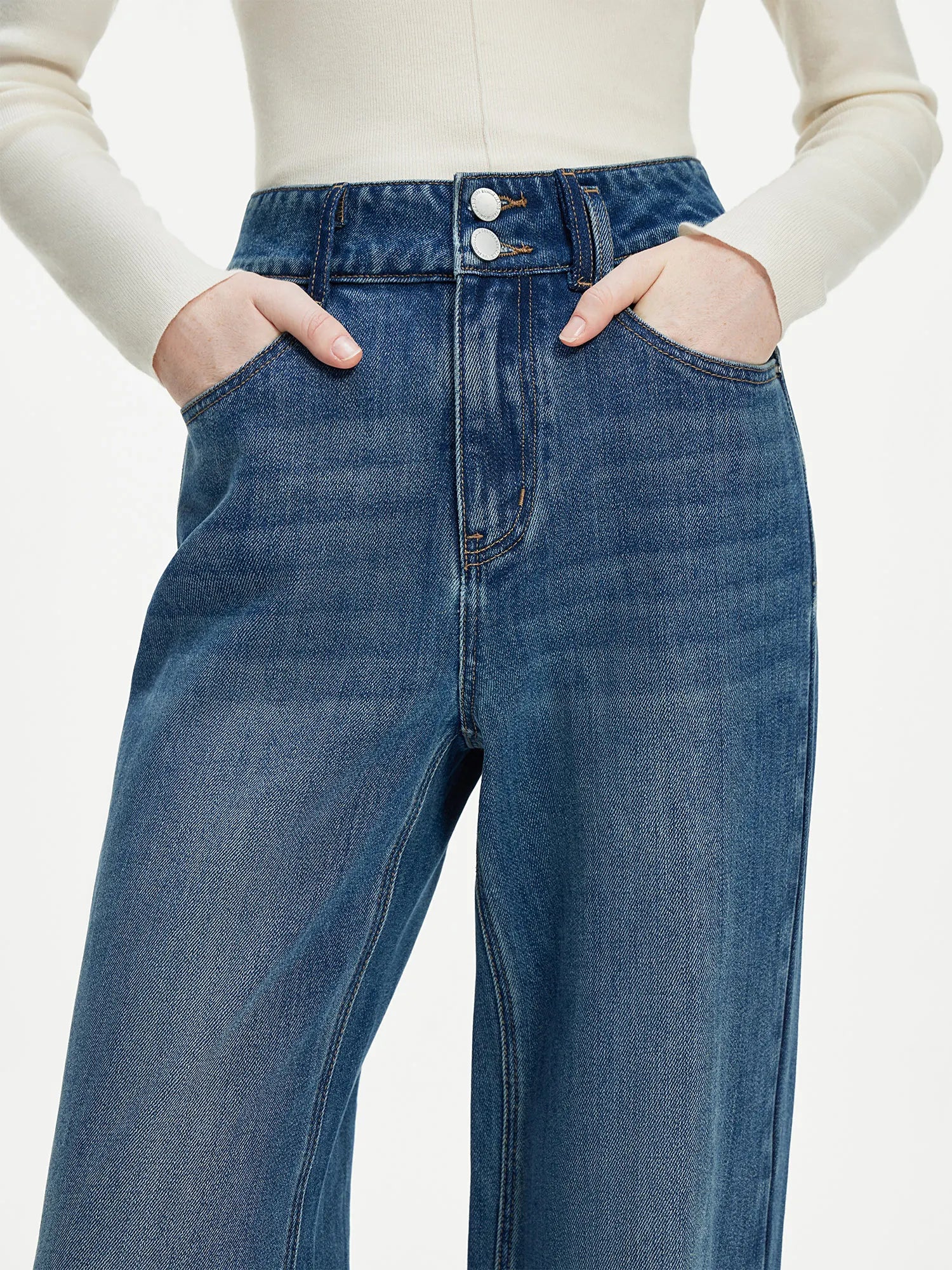 FSLE Office Lady Retro High Waisted Straight Leg Wide Leg Jeans for Women 2024 New Casual Slimming Versatile 24FS14300