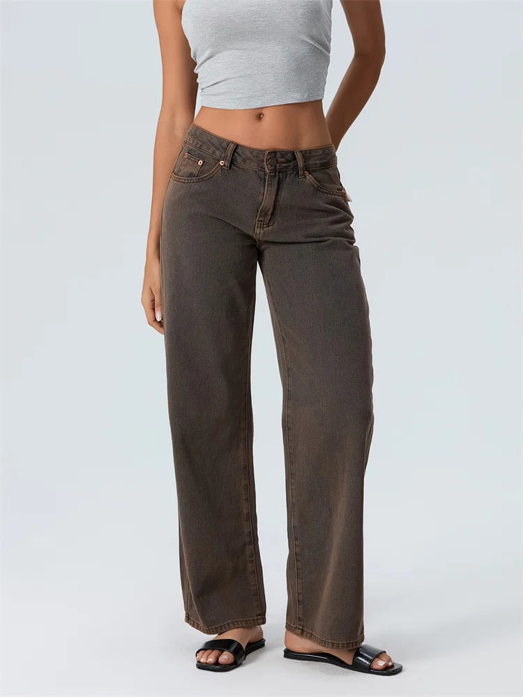 CHRONSTYLE Women Wide Leg Boyfriend Jeans Straight Hip Hop Long Denim Pants Low Waist Baggy Jeans Casual Loose Jeans Streetwear