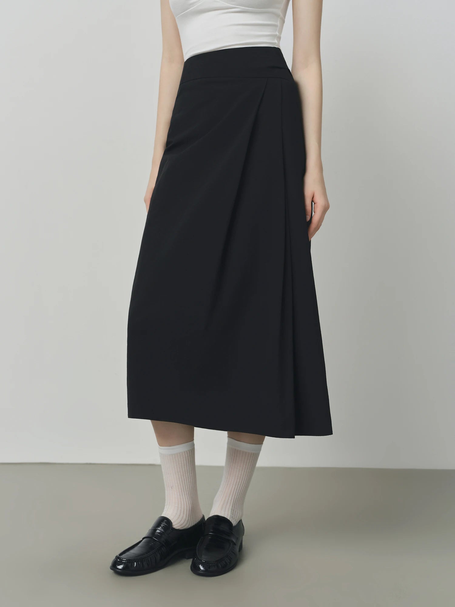 FSLE 2025 Women's High Waist A-Line Skirt - Irregular Hem Office Elegant Long Midi Autumn Textured Design with Loose Fit