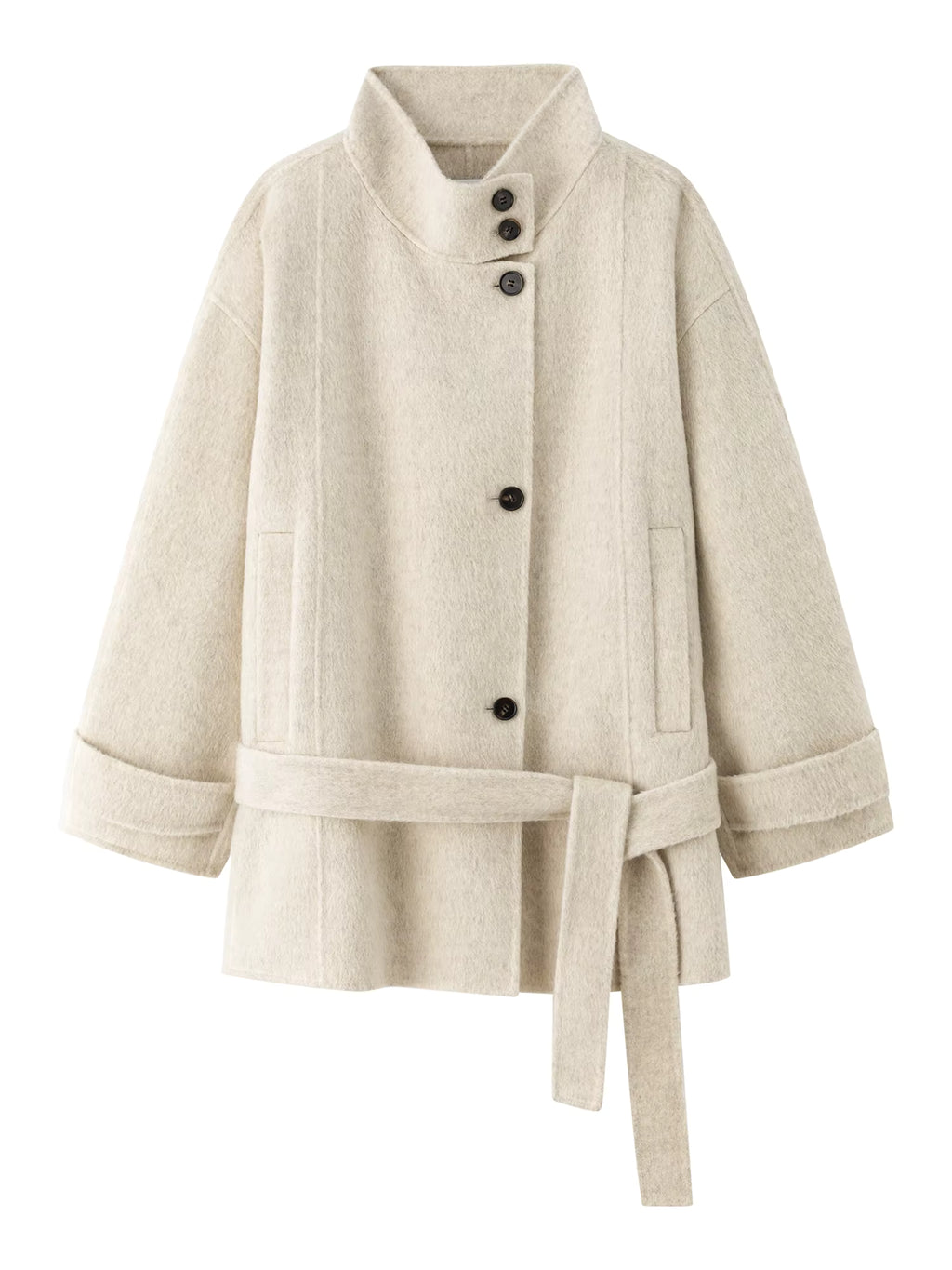 French Style Sheep Wool Cropped Wool Coat Women's Winter 2025 New Double-faced Wool Jackets Simple Ins Stand Collar