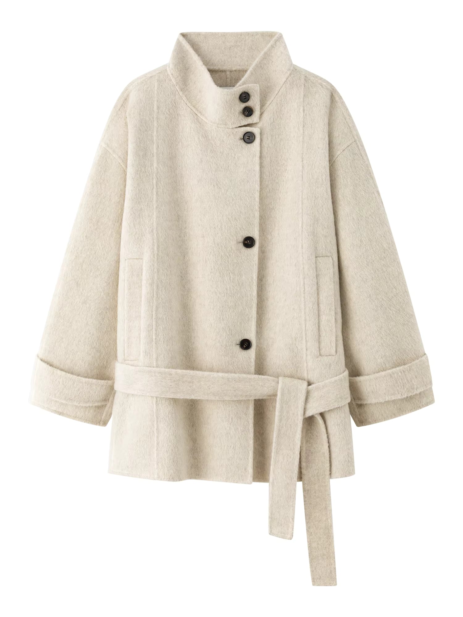 French Style Sheep Wool Cropped Wool Coat Women's Winter 2025 New Double-faced Wool Jackets Simple Ins Stand Collar