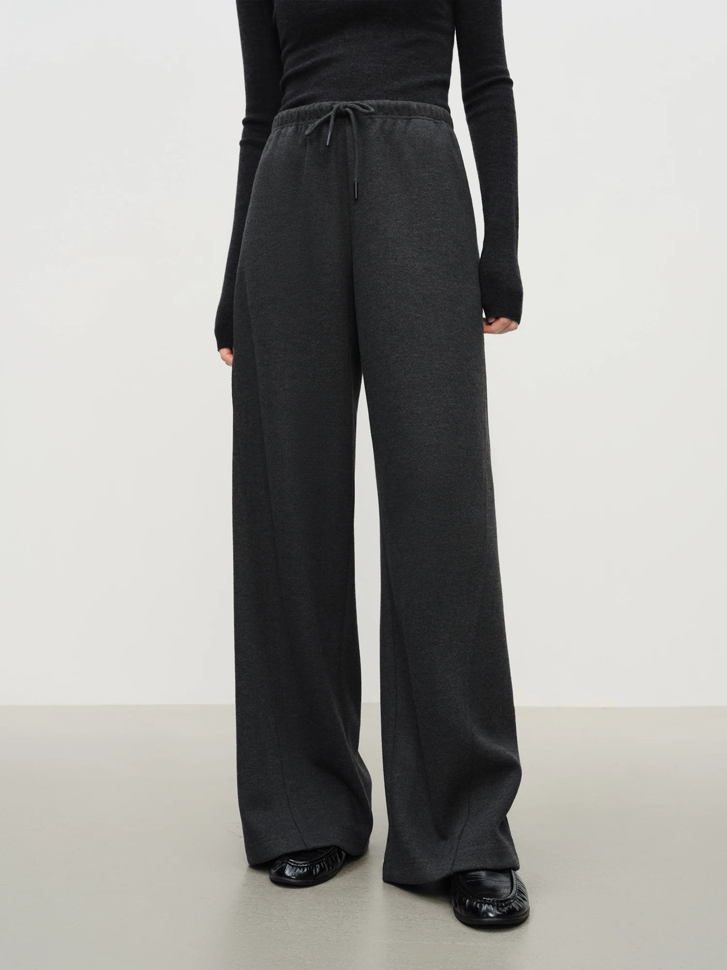 FSLE Relaxed Lazy Straight-leg Versatile Knitted Casual Pants Women Solid 2025 Winter New Slim Pants