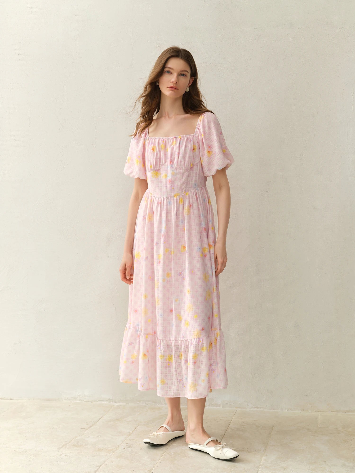 DUSHU 2025 Summer Women's Checkered Sweetheart Dress - Elegant Floral Trim & Curve-Flattering Maxi for Chic Occasions Dress
