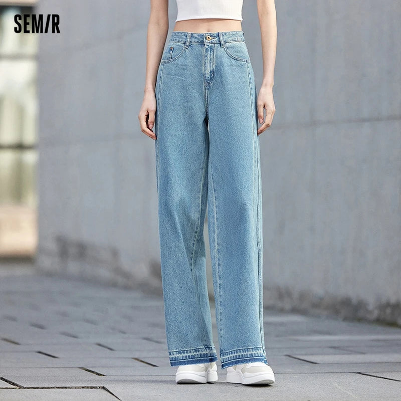 Semir 2024 Jeans Women Raw Edge Wide-Leg Pants Spring New Slimming Leg-Length Floor-Length Pants