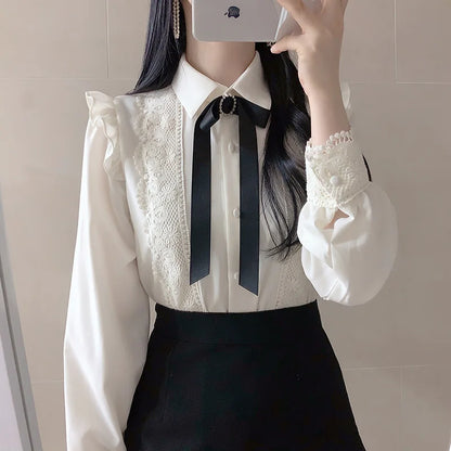 Hot Sales Women Cute Sweet Girls Preppy Style Tops Blouses Formal FLHJLWOC Office Lady Basic White Button Shirts