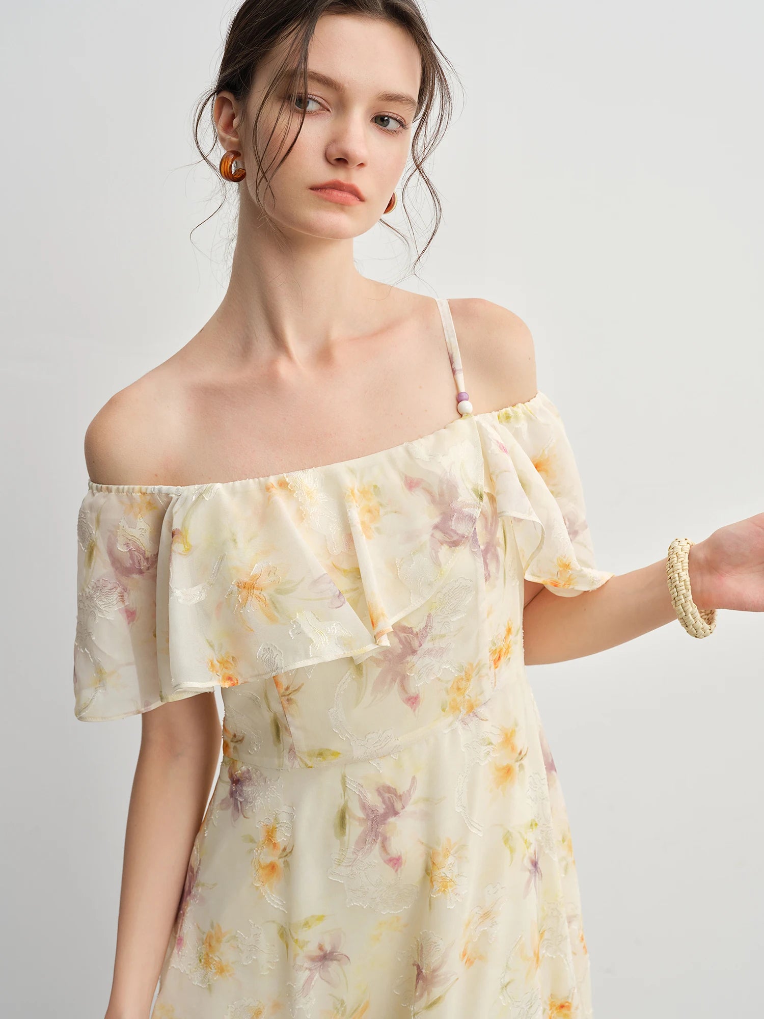 DUSHU Summer 2025 Printed Dress - Fluid Ruffle Hem Botanical Midi Maxi Resort to Office