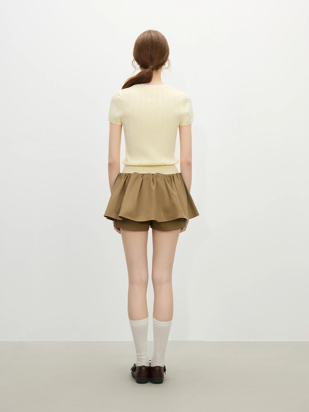 FSLE Youthful Cable Knit Two-Piece Top 2025 Summer Lace Trim Collar Slim Fit Day to Night Outfit Casual Loose Tops
