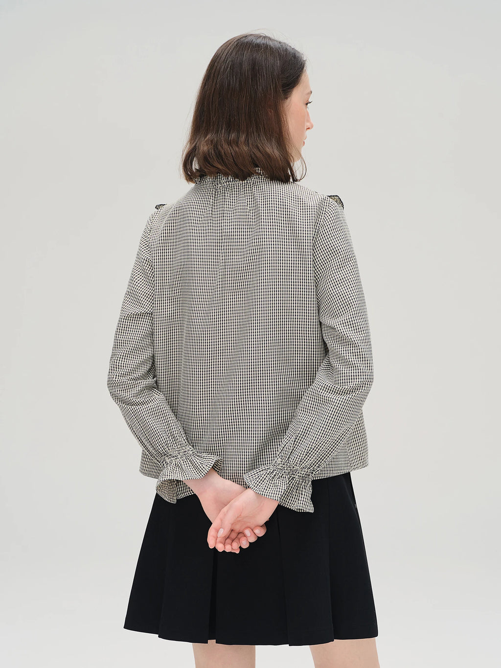 DUSHU Ruffled Plaid Shirt Women Age-reducing Early Autumn Women's Clothing 2025 New French Style Sweet Top