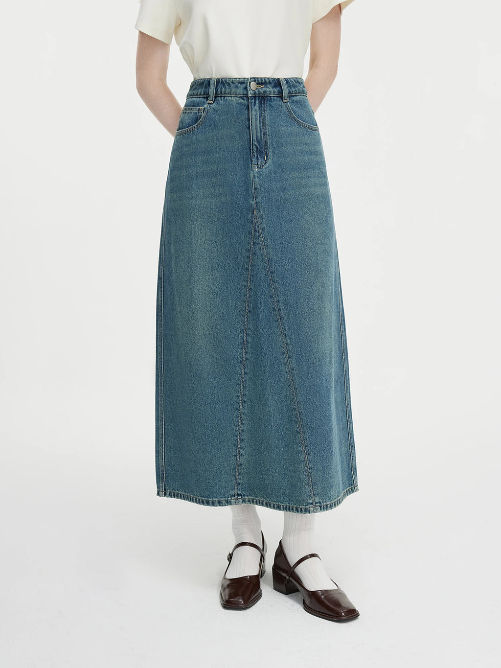 FSLE High Waist Long Versatile Casual Denim Skirt For Women 2024 Autumn New Commuting A-line Chic Skirt 24FS13015