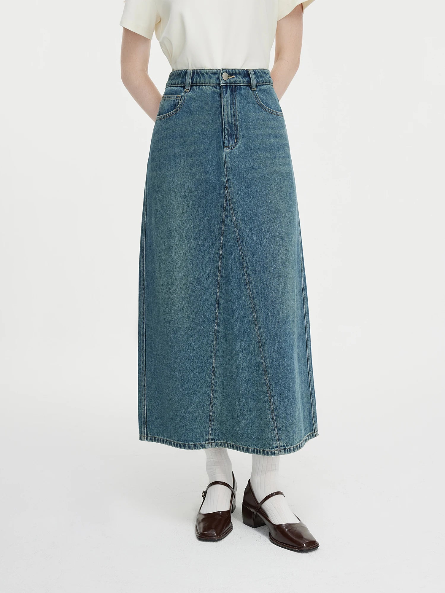 FSLE High Waist Long Versatile Casual Denim Skirt For Women 2024 Autumn New Commuting A-line Chic Skirt 24FS13015