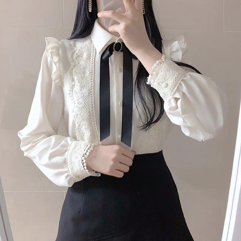 Hot Sales Women Cute Sweet Girls Preppy Style Tops Blouses Formal FLHJLWOC Office Lady Basic White Button Shirts