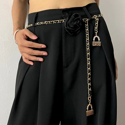 Fashion Flower Gold Chain Belt Female Waist Adjustable Punk Silver Metal Belts For Women High Quality Luxury Dress Pant Chains