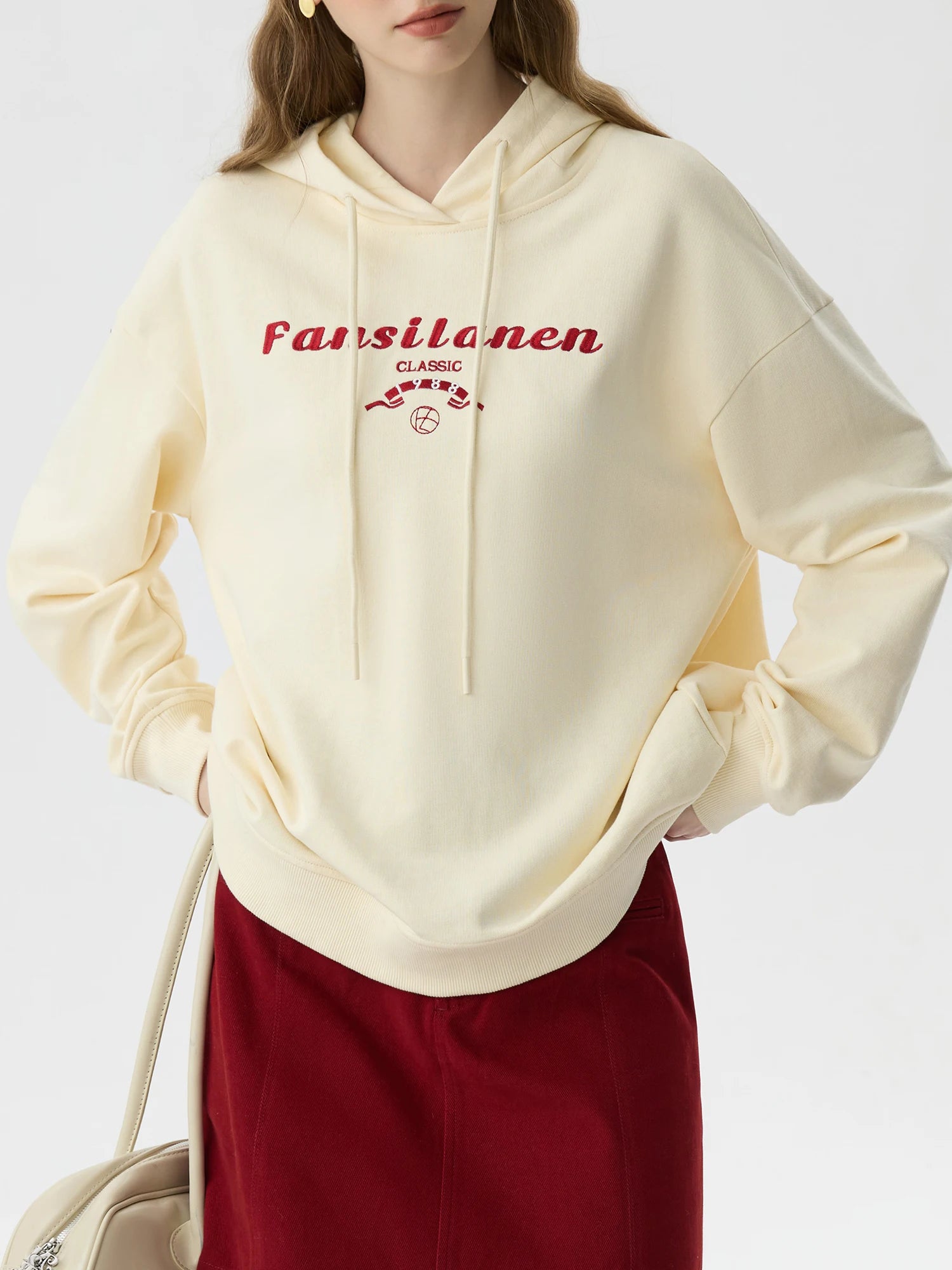FSLE Women Winter Hoodies Female Thicken Long Sleeve Pullover Tops Letter Embroidery Drop Sleeve Casual Beige Hoodies 24FS14538